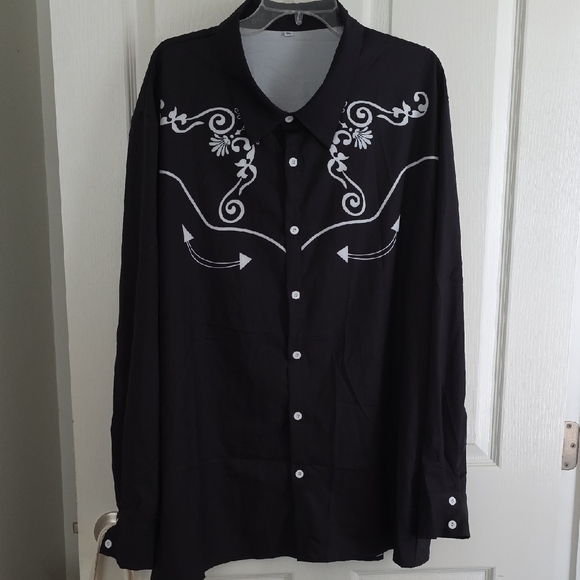 Other - Black Western Shirt with White Embroidery